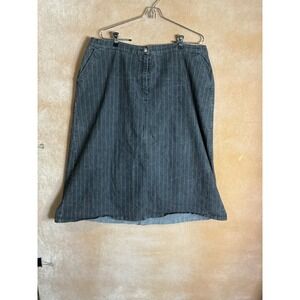 Liz & Me Women's 18W Dark Wash Pinstripe Denim Midi Skirt Elastic Waist Casual